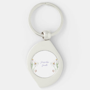 Blommigt Elegant Chic Cute Calligraphy Add Namn Swirl Silverfärgad Nyckelring