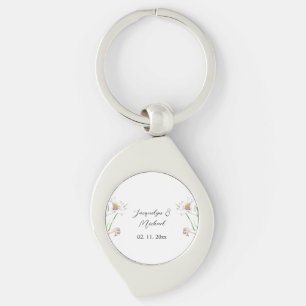 Blommigt Elegant Chic Cute Calligraphy Add Namn Swirl Silverfärgad Nyckelring