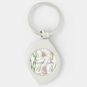 Blommigt Elegant Chic Cute Calligraphy Add Namn Swirl Silverfärgad Nyckelring