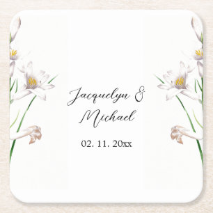 Blommigt Elegant Chic Cute Calligraphy Add Namn Underlägg Papper Kvadrat