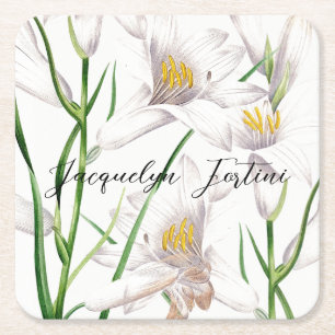Blommigt Elegant Chic Cute Calligraphy Add Namn Underlägg Papper Kvadrat
