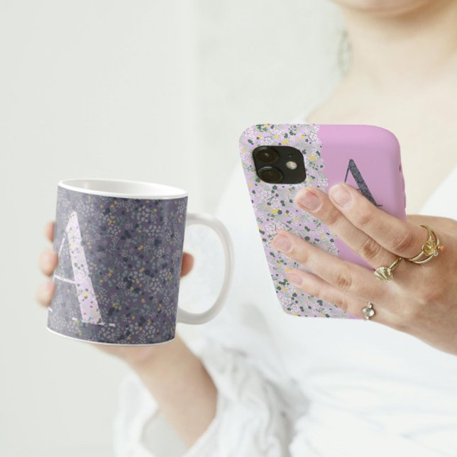 Blommigt Elegant Classy Monogram A lila med fras Kaffemugg (Skapare uppladdad)