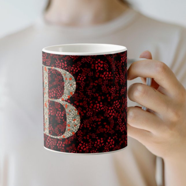 Blommigt Elegant Classy Monogram B röd med fras Kaffemugg (Skapare uppladdad)