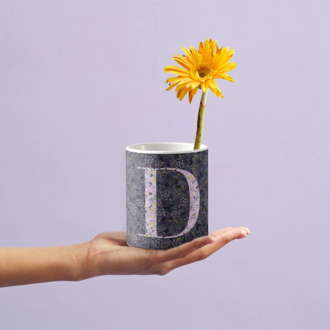 Blommigt Elegant Classy Monogram D lila med fras Kaffemugg (Skapare uppladdad)