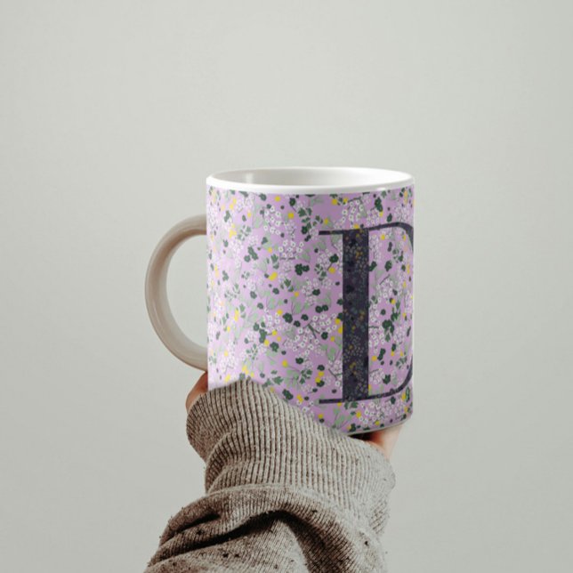 Blommigt Elegant Classy Monogram D lilac w/fras Kaffemugg (Skapare uppladdad)