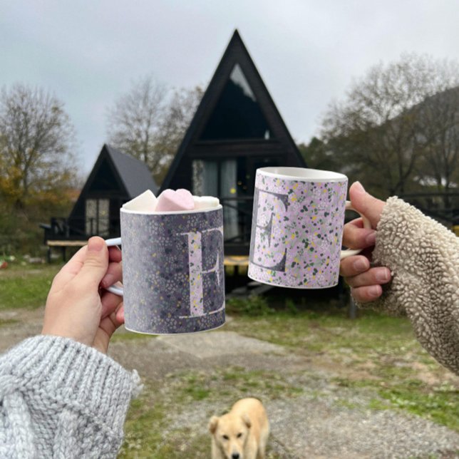 Blommigt Elegant Classy Monogram E lila med fras Kaffemugg (Skapare uppladdad)