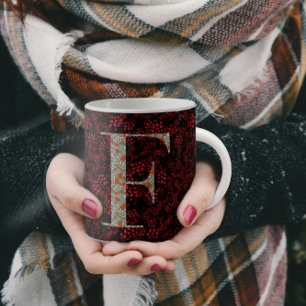Blommigt Elegant Classy Monogram F röd med fras Kaffemugg