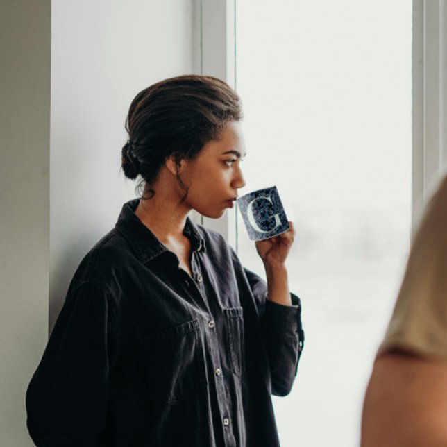 Blommigt Elegant Classy Monogram G blue med fras C Kaffemugg (Skapare uppladdad)