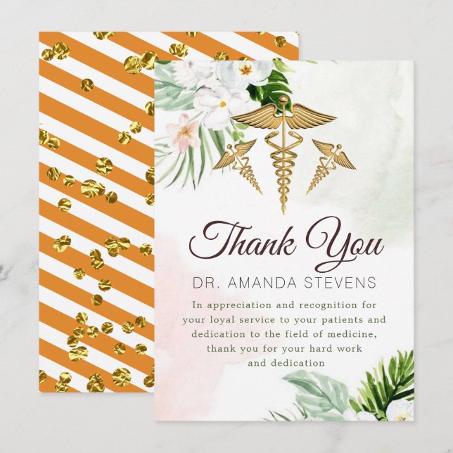 Blommigt Elegant Doktor | Sjuksköterskekort tack (Fram/baksida)