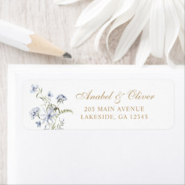 Blommigt Elegant Dusty Blue Guld Returadress Etikett