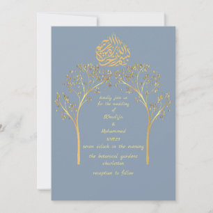 Blommigt elegant DUSTY BLUE muslim bröllop Inbjudningar