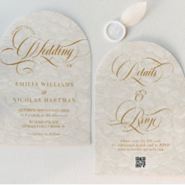 Blommigt Elegant Elfenbenskusten på ena Bröllop Inbjudningar