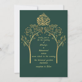 Blommigt elegant EMERALD GRÖNT muslim bröllop Inbjudningar