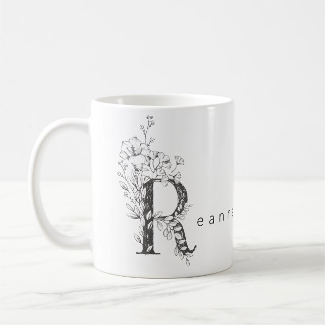 Blommigt Elegant för botaniskt monogram "R"-Anpass Kaffemugg (Vänster)
