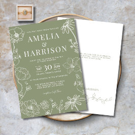 Blommigt  Elegant för Sage Grönt Art Bröllop Inbjudningar