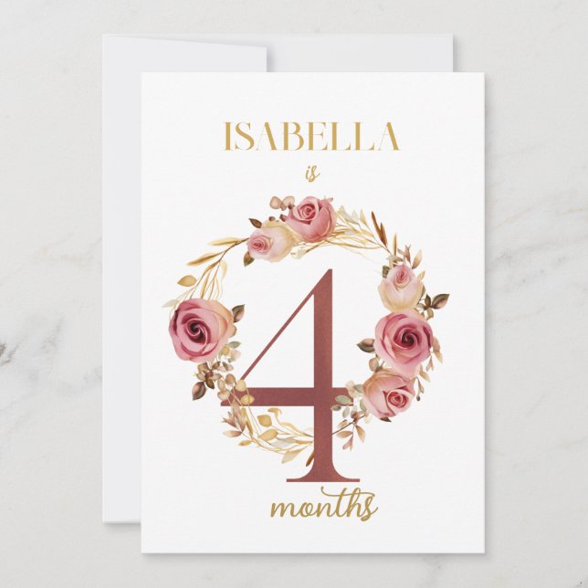 Blommigt Elegant - första årets Baby-milstolpe-kor Inbjudningar (Framsida)