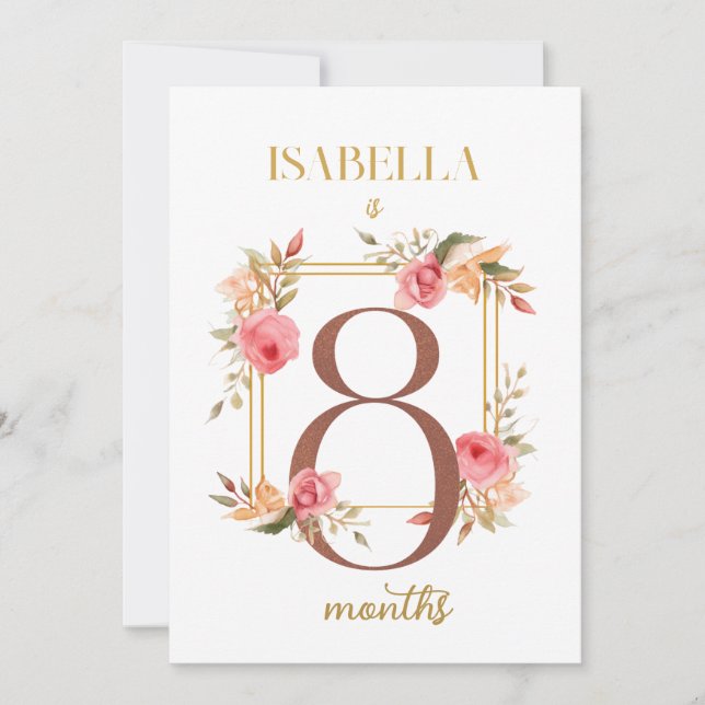 Blommigt Elegant - första årets Baby-milstolpe-kor Inbjudningar (Framsida)
