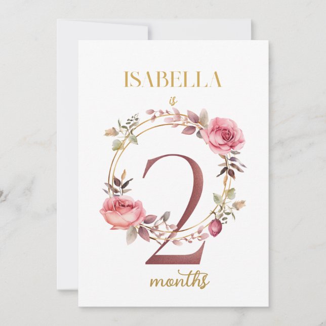 Blommigt Elegant - första årets Baby-milstolpe-kor Inbjudningar (Framsida)