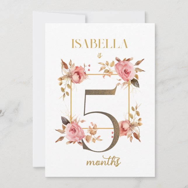 Blommigt Elegant - första årets Baby-milstolpe-kor Inbjudningar (Framsida)