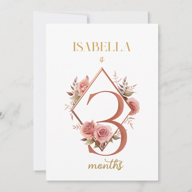 Blommigt Elegant - första årets Baby-milstolpe-kor Inbjudningar (Framsida)