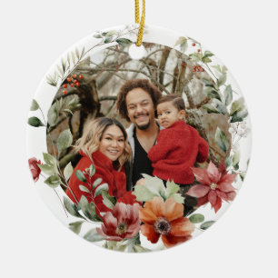 Blommigt Elegant Första familjens julfoto Julgransprydnad Keramik