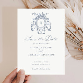 Blommigt Elegant Fransk Ro Vapensköld Blue Spara D Inbjudningar