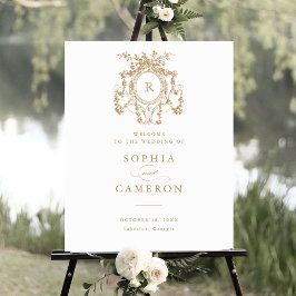 Blommigt Elegant Fransk Ro Vapensköld Välkomstsign Poster