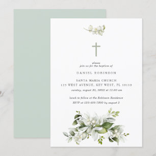 Blommigt Elegant Greenery Baptism-inbjudan Inbjudningar