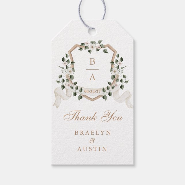 Blommigt Elegant Greenery Ivy Vapensköld Tack Presentetikett (Framsidan)