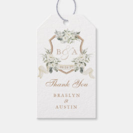 Blommigt Elegant Greenery Vapensköld Bröllop Tack Presentetikett