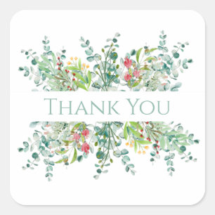 Blommigt Elegant Greenery Watercolor Tack Fyrkantigt Klistermärke