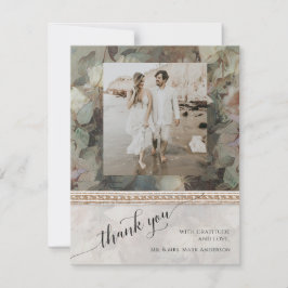 Blommigt Elegant Guld Gilded Classic Bröllop Photo Tack Kort