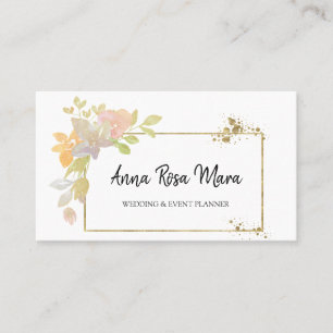 *~* Blommigt Elegant Guld Lavender Rosa Watercolor Visitkort