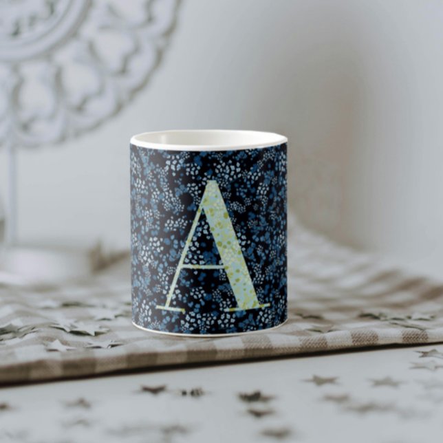 Blommigt Elegant, klass Monogram A blått med fras Kaffemugg (Skapare uppladdad)