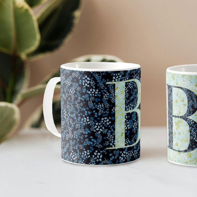 Blommigt Elegant Klassi Monogram B blå med fras Kaffemugg (Skapare uppladdad)