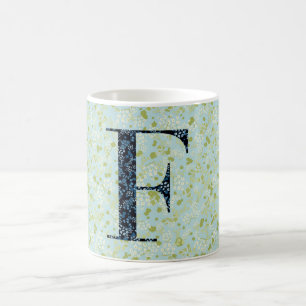 Blommigt Elegant Klassi Monogram F blå med fras Kaffemugg