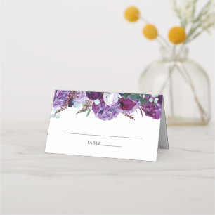 Blommigt Elegant Lila Botaniska Bröllop Placeringskort