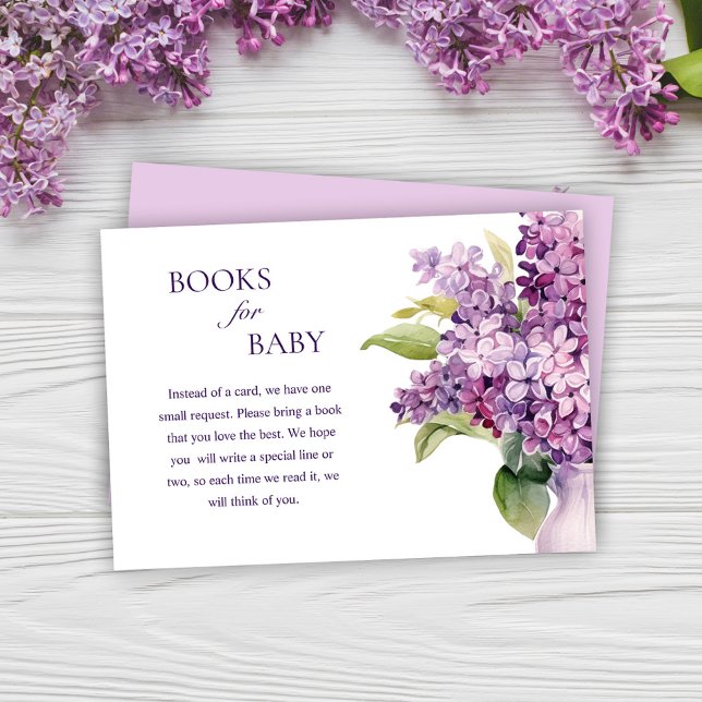Blommigt Elegant Lilac Baby Shower Bokar för Baby Tilläggskort (Floral Elegant Lilac Baby Shower Books For Baby Enclosure Card)