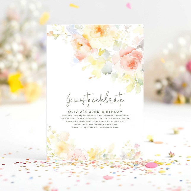Blommigt Elegant Mjuk födelsedagsinbjudan till hen Inbjudningar (Elegant floral birthday invitations)