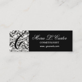 Blommigt Elegant Monogram Damask Black Snöre Mini Visitkort