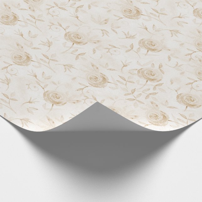 Blommigt Elegant Ro Beige White Mönster Presentpapper (Hörn)
