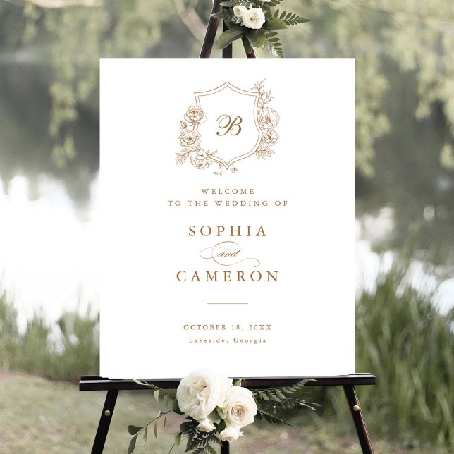 Blommigt Elegant Ro Monogram Vapensköld Välkomstte Poster (Skapare uppladdad)