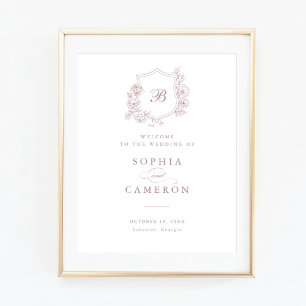 Blommigt Elegant Ro Monogram Vapensköld Välkomstte Poster