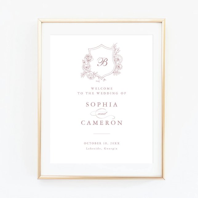 Blommigt Elegant Ro Monogram Vapensköld Välkomstte Poster (Skapare uppladdad)