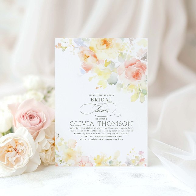 Blommigt Elegant Romantic Summer Möhippa Inbjudningar (Elegant Soft Floral Bridal Shower Invitations)