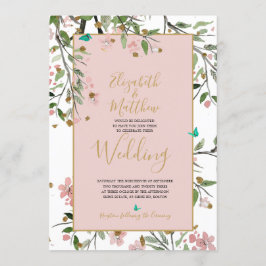 Blommigt Elegant Rosa Guld Chinoiserie Bröllop Inbjudningar