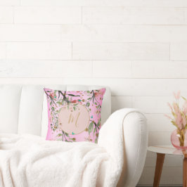 Blommigt Elegant Rosa Guld Chinoiserie Monogram Kudde
