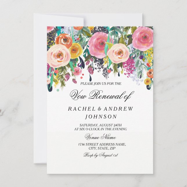 Blommigt Elegant Rosa Peach Vow Renewine Income Inbjudningar (Framsida)