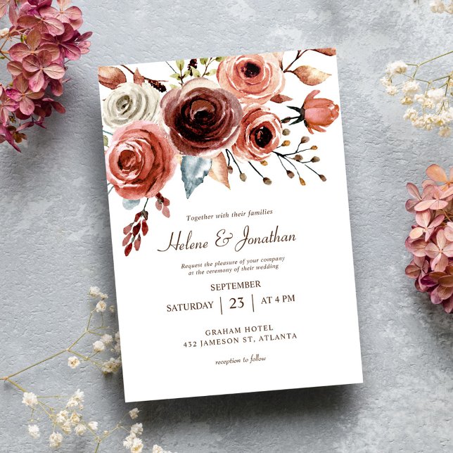 Blommigt Elegant Rustic Burgundy Bröllop Inbjudningar (Floral Elegant Rustic Burgundy Wedding Invitation)