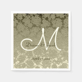 Blommigt Elegant Sage Grönt Ivory Monogram Bröllop Pappersservett